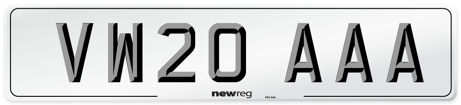 VW20 AAA Number Plate from New Reg